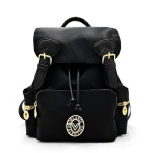 NWT Valentino Orlandi Black Lightweight Backpack with Gold Details